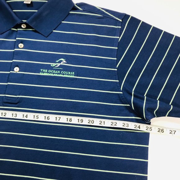Peter Millar Navy Blue W/ Green Stripes Golf Polo Shirt Men's Size XL in EUC - Picture 8 of 11